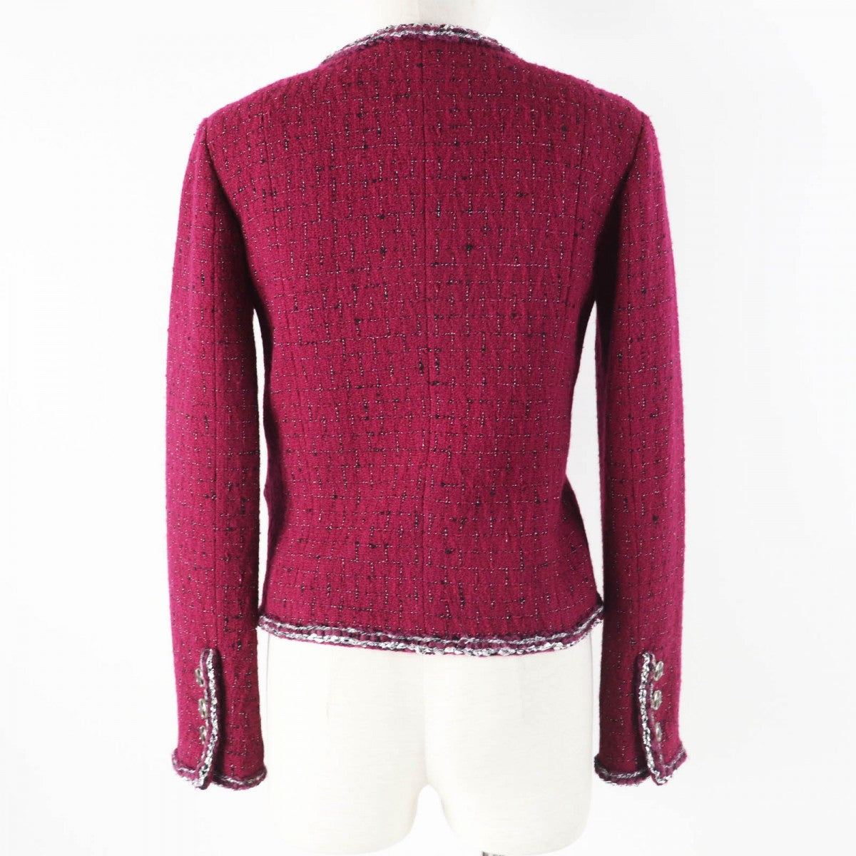 CHANEL Jacket 22A P73183 Outer: 98% wool, Outer: 2% viscose (rayon), Lining: 100% silk Burgundy Black White Women 34