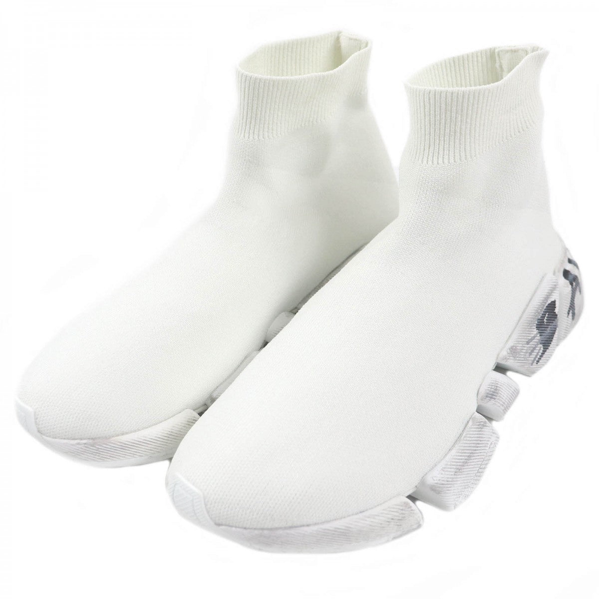 BALENCIAGA High cut sneakers 92% polyester, 8% spandex white Recycled knit Speed 2.0 Full Clear Sole Graffiti mens 38