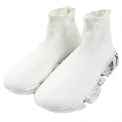 BALENCIAGA High cut sneakers 92% polyester, 8% spandex white Recycled knit Speed 2.0 Full Clear Sole Graffiti mens 38