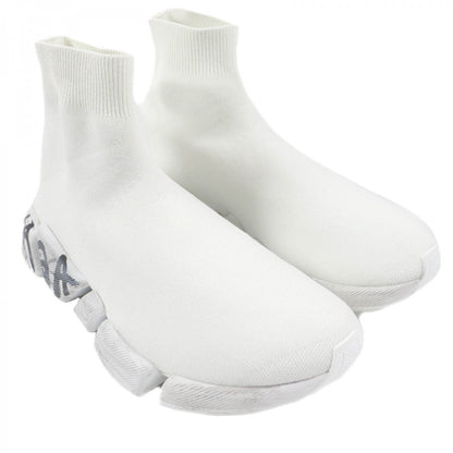 BALENCIAGA High cut sneakers 92% polyester, 8% spandex white Recycled knit Speed 2.0 Full Clear Sole Graffiti mens 38