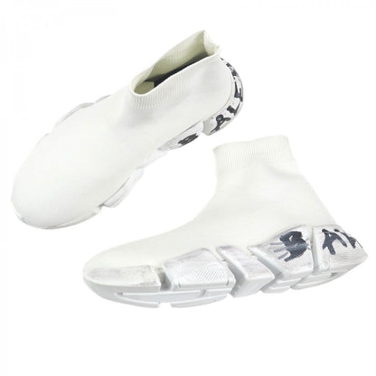 BALENCIAGA High cut sneakers 92% polyester, 8% spandex white Recycled knit Speed 2.0 Full Clear Sole Graffiti mens 38