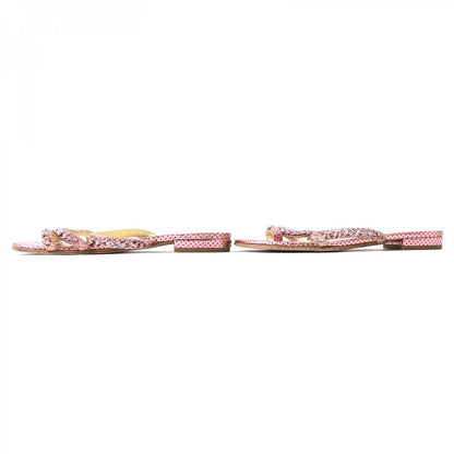 CHANEL Mule leather Pink type COCO MarkMetal Flat sandals with dot pattern chain Women 35 1/2