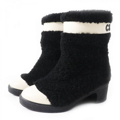 CHANEL short boots G34080 Main: Mouton, Part: Leather Black White Women 35