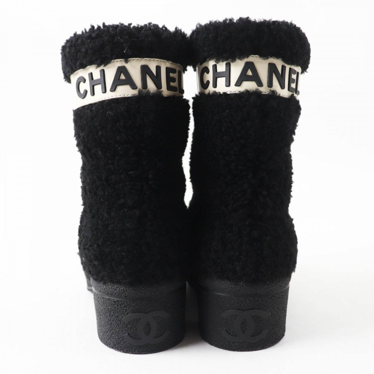 CHANEL short boots G34080 Main: Mouton, Part: Leather Black White Women 35