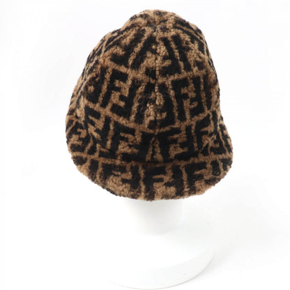 FENDI hat FXQ632 Main: Sheepskin, Lining: 100% Silk Brown black Women M
