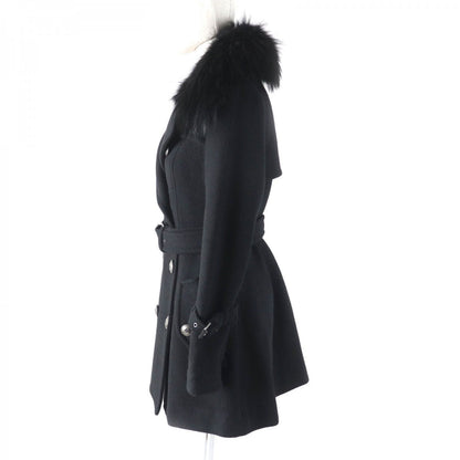 BURBERRY BLUE LABEL trench coat Outer material: 70% wool, Outer material: 30% angora, Fur: raccoon, Part: cowhide, Lining: 100% polyester black Women 38