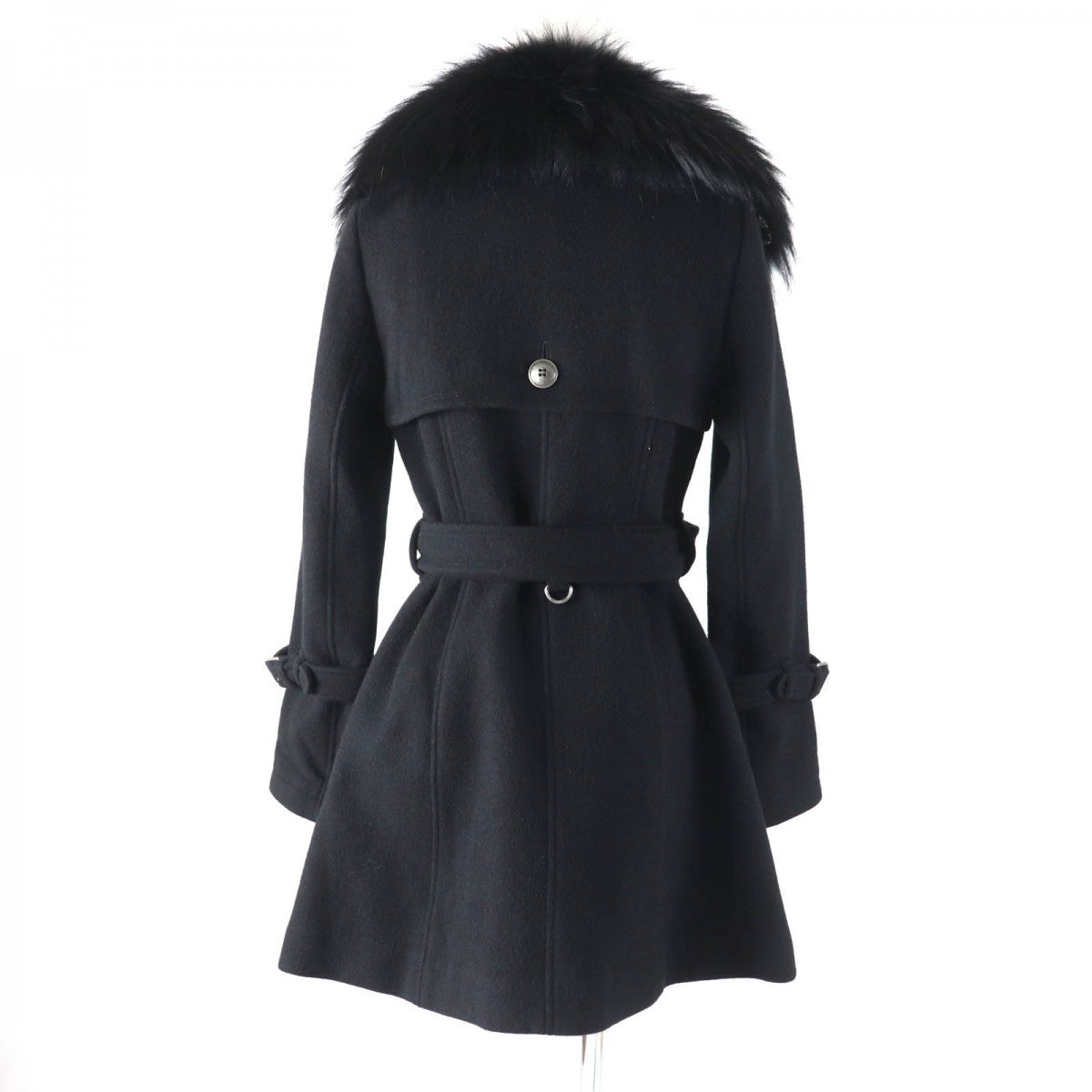 BURBERRY BLUE LABEL trench coat Outer material: 70% wool, Outer material: 30% angora, Fur: raccoon, Part: cowhide, Lining: 100% polyester black Women 38
