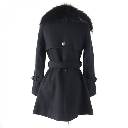 BURBERRY BLUE LABEL trench coat Outer material: 70% wool, Outer material: 30% angora, Fur: raccoon, Part: cowhide, Lining: 100% polyester black Women 38