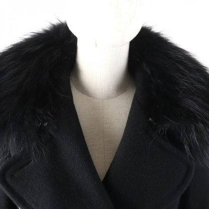 BURBERRY BLUE LABEL trench coat Outer material: 70% wool, Outer material: 30% angora, Fur: raccoon, Part: cowhide, Lining: 100% polyester black Women 38