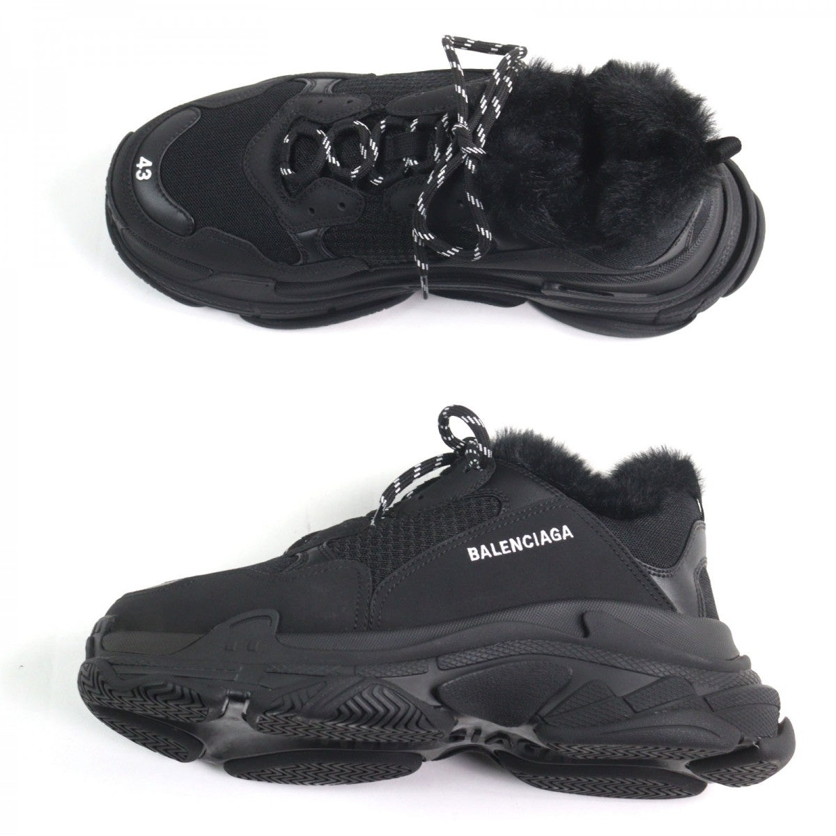 BALENCIAGA sneakers 668563 Part: Leather, Part: Eco-fur black TRIPLE S FUR Triple S mens 43
