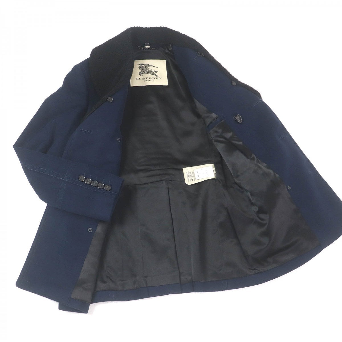 BURBERRY LONDON coat Outer: 61% rayon, Outer: 39% cotton, Lining: 60% cupra, Lining: 40% cotton, Part: 55% acetate Navy mens 44