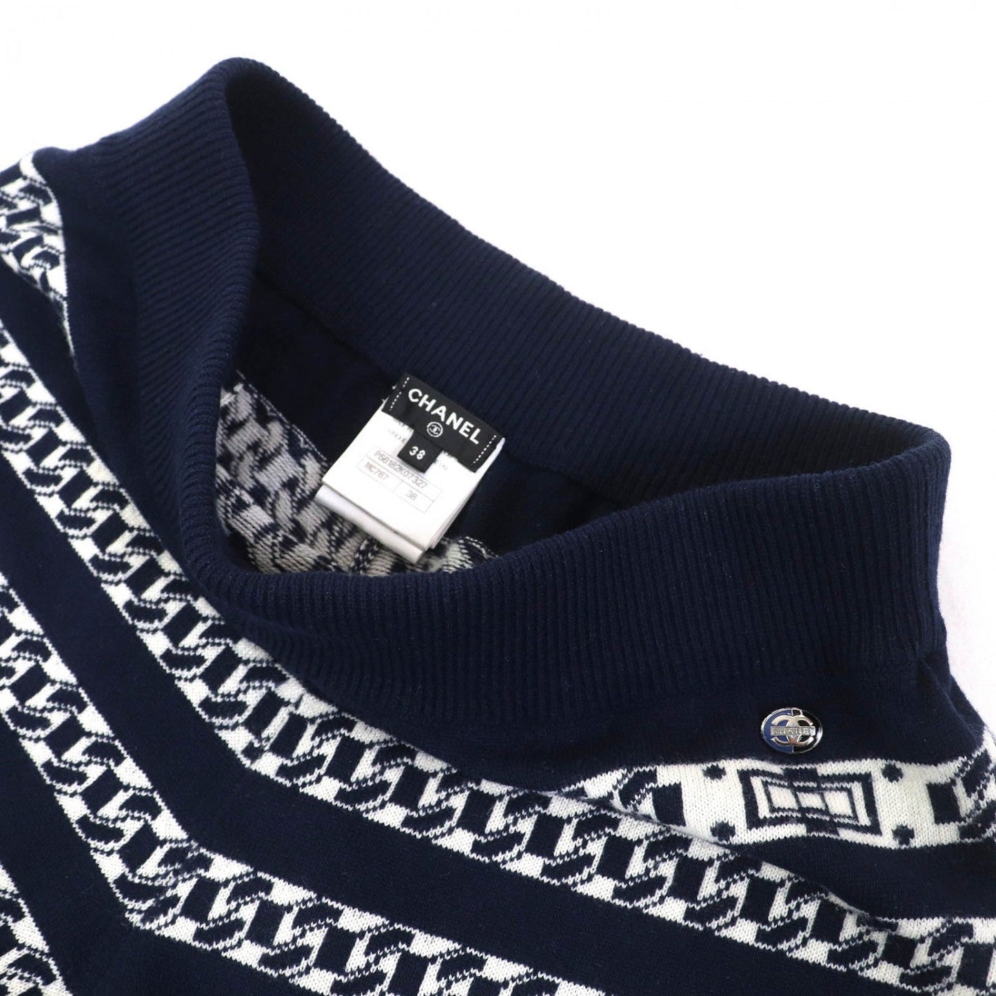 CHANEL Pants P56182K07327 cashmere Navy white 38