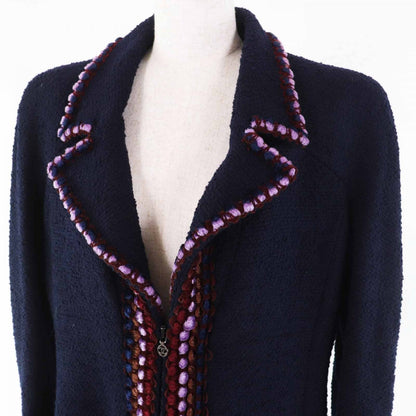 CHANEL coat 97A P09407 Main: 88% wool, Main: 12% nylon, Lining: 95% silk, Lining: 5% lycra Navy multi Women 40