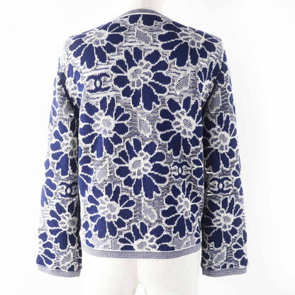 CHANEL cardigan P63038 Main: 52% wool, Main: 32% cotton, Main: 16% polyamide, Part: 55% cotton, Part: 23% wool Navy white Women 38
