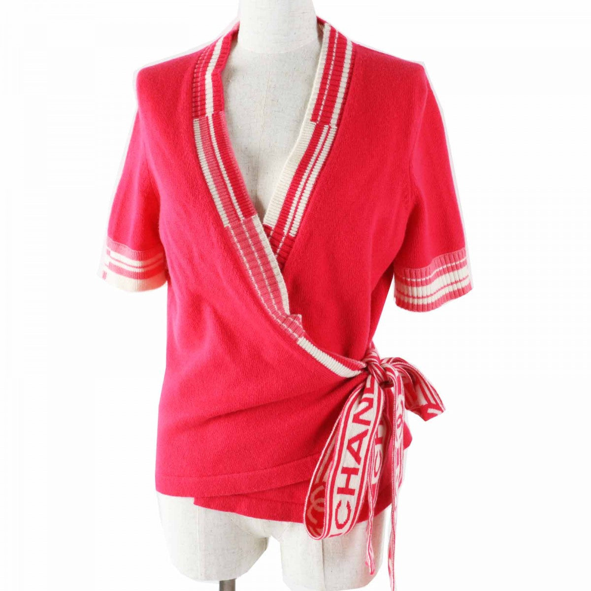 CHANEL cardigan P60724 Main: 100% cashmere Red white Women 38