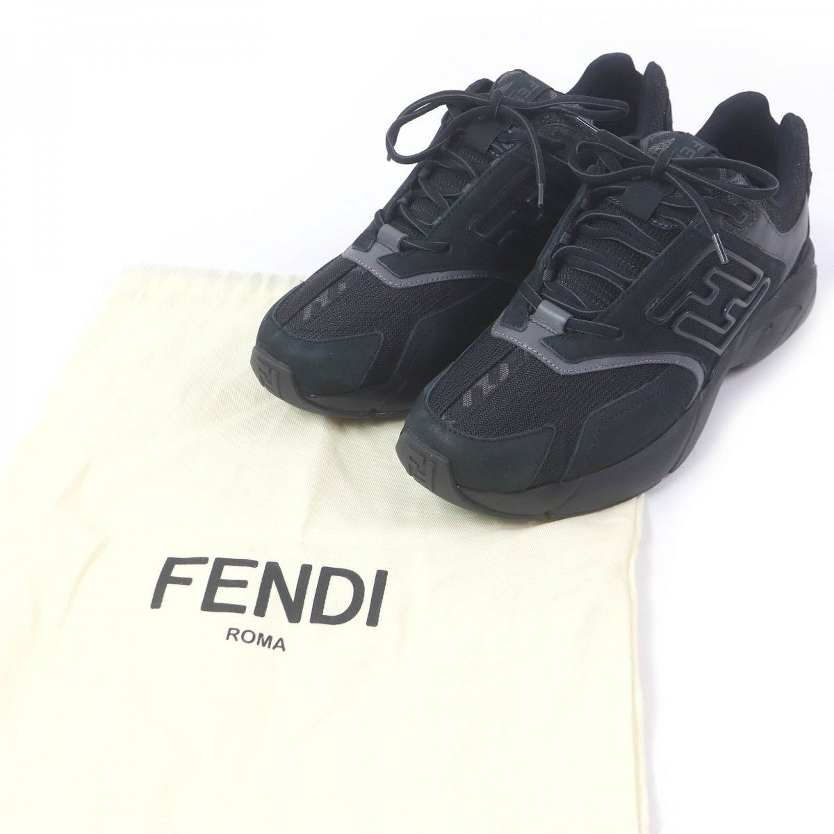 FENDI Low cut sneakers 7E1555 Main: Mesh, Main: Leather black FASTER TRAINERS mens 6