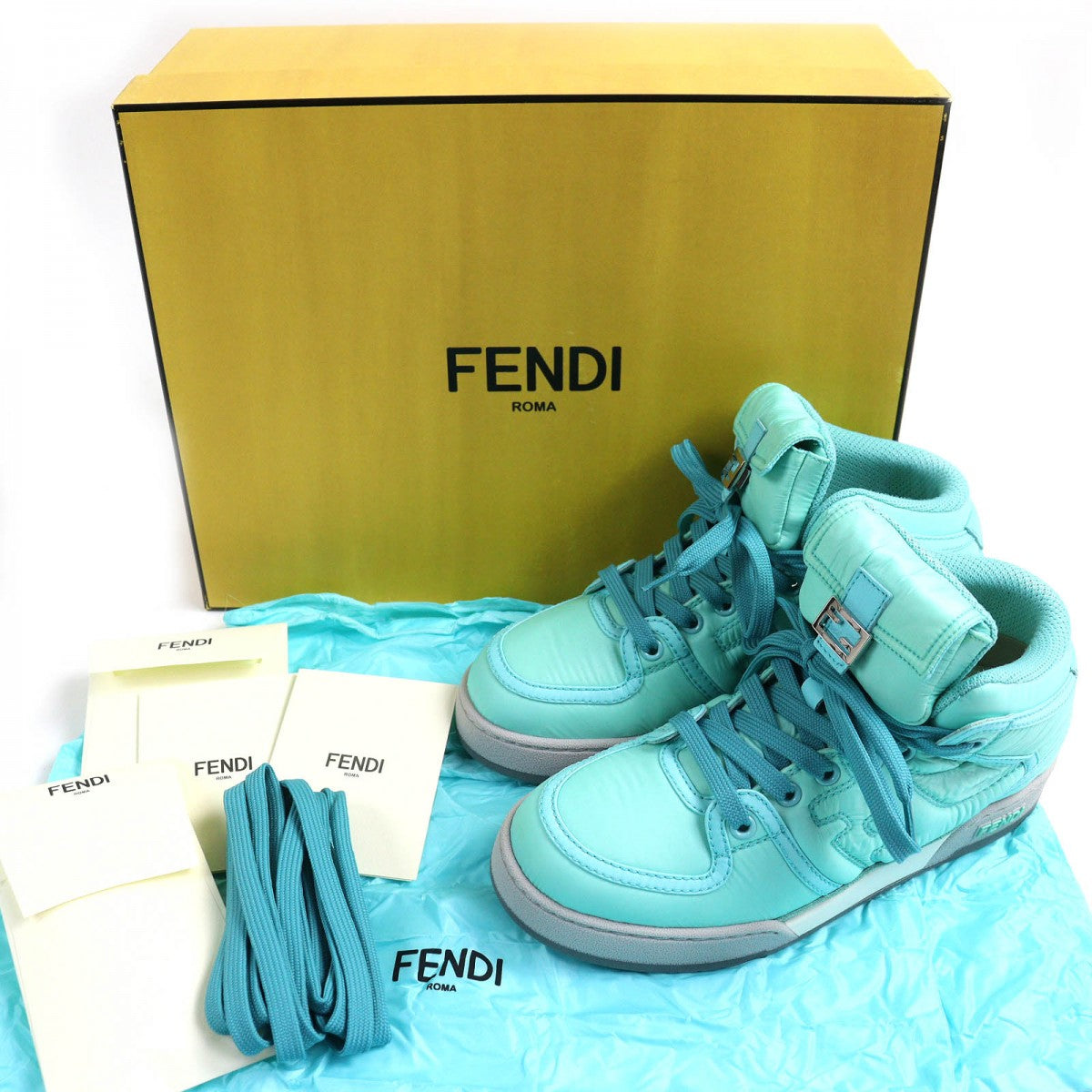 FENDI High cut sneakers 8E8380 Main: Nylon, Part: Leather Light blue Women 36