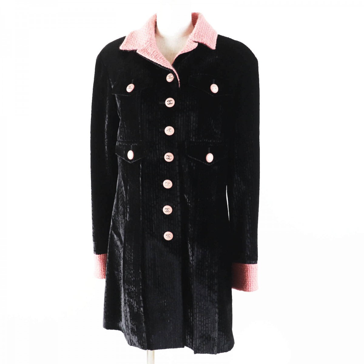 CHANEL coat 22B P73309 Outer: 80% rayon, Outer: 18% silk, Outer: 2% polyester, Lining: 100% silk, Part: 97% wool Black pink Women 38