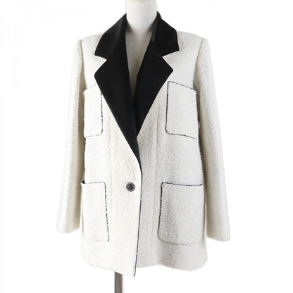 CHANEL Jacket 22P P72420 Main: 86% cotton, Main: 11% polyamide (nylon), Main: 3% polyester, Lining: 100% silk, Part: 65% cotton White type Black Women 34