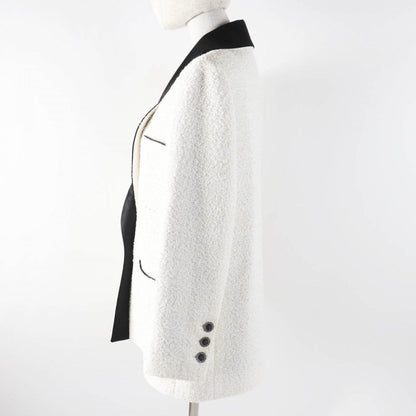CHANEL Jacket 22P P72420 Main: 86% cotton, Main: 11% polyamide (nylon), Main: 3% polyester, Lining: 100% silk, Part: 65% cotton White type Black Women 34