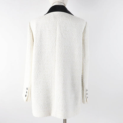 CHANEL Jacket 22P P72420 Main: 86% cotton, Main: 11% polyamide (nylon), Main: 3% polyester, Lining: 100% silk, Part: 65% cotton White type Black Women 34