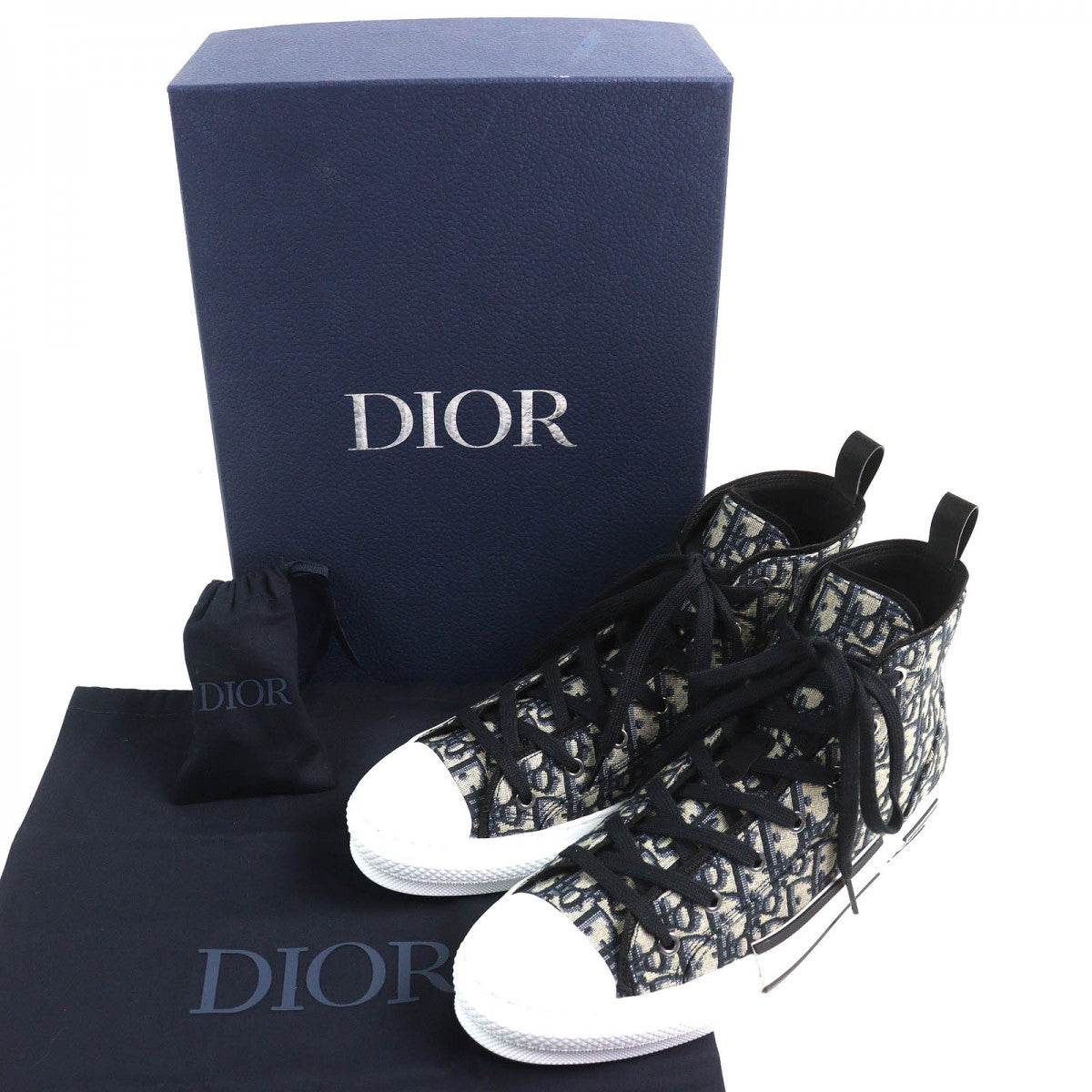 Dior HOMME High cut sneakers 3SH126ZSA H961 Cotton, Technical Fabric black Dior Oblique B23 mens 43