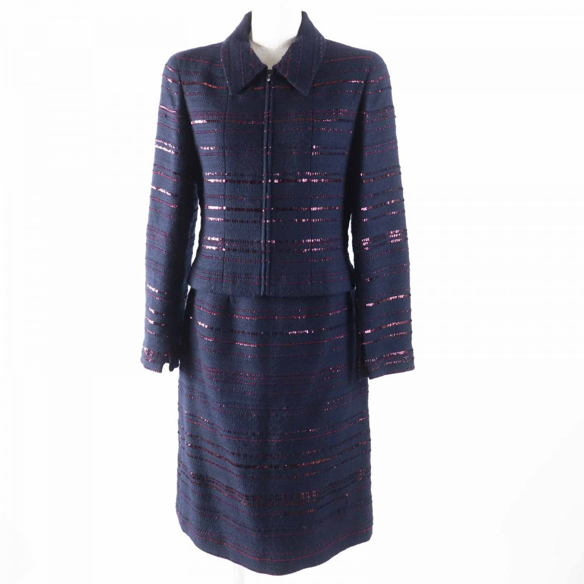CHANEL setup 00A P16208 Main: 70% wool, Main: 22% PVC, Main: 8% cotton, Lining: 100% silk Navy Bordeaux Women 38