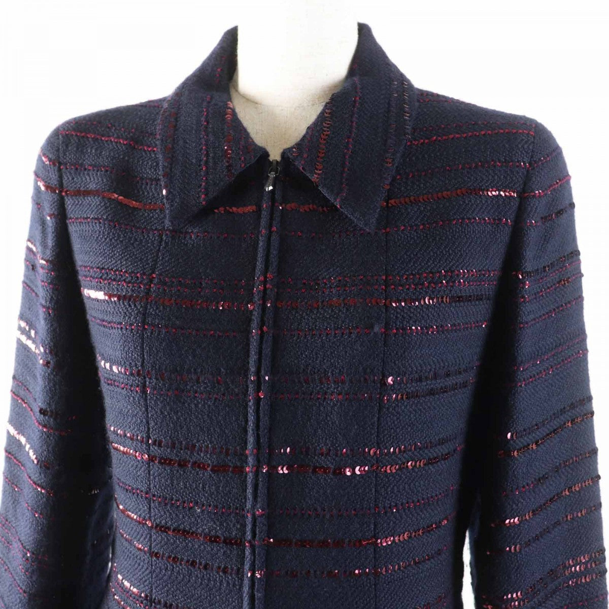 CHANEL setup 00A P16208 Main: 70% wool, Main: 22% PVC, Main: 8% cotton, Lining: 100% silk Navy Bordeaux Women 38