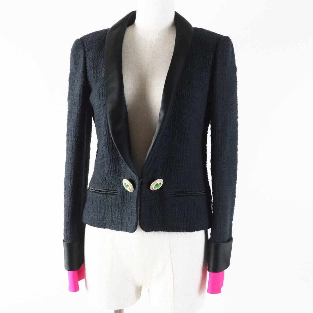 CHANEL Jacket 12A P43994 Outer: 100% cotton, Part: 100% silk, Part: 100% silk, Lining: 100% silk Black Rose Women 36