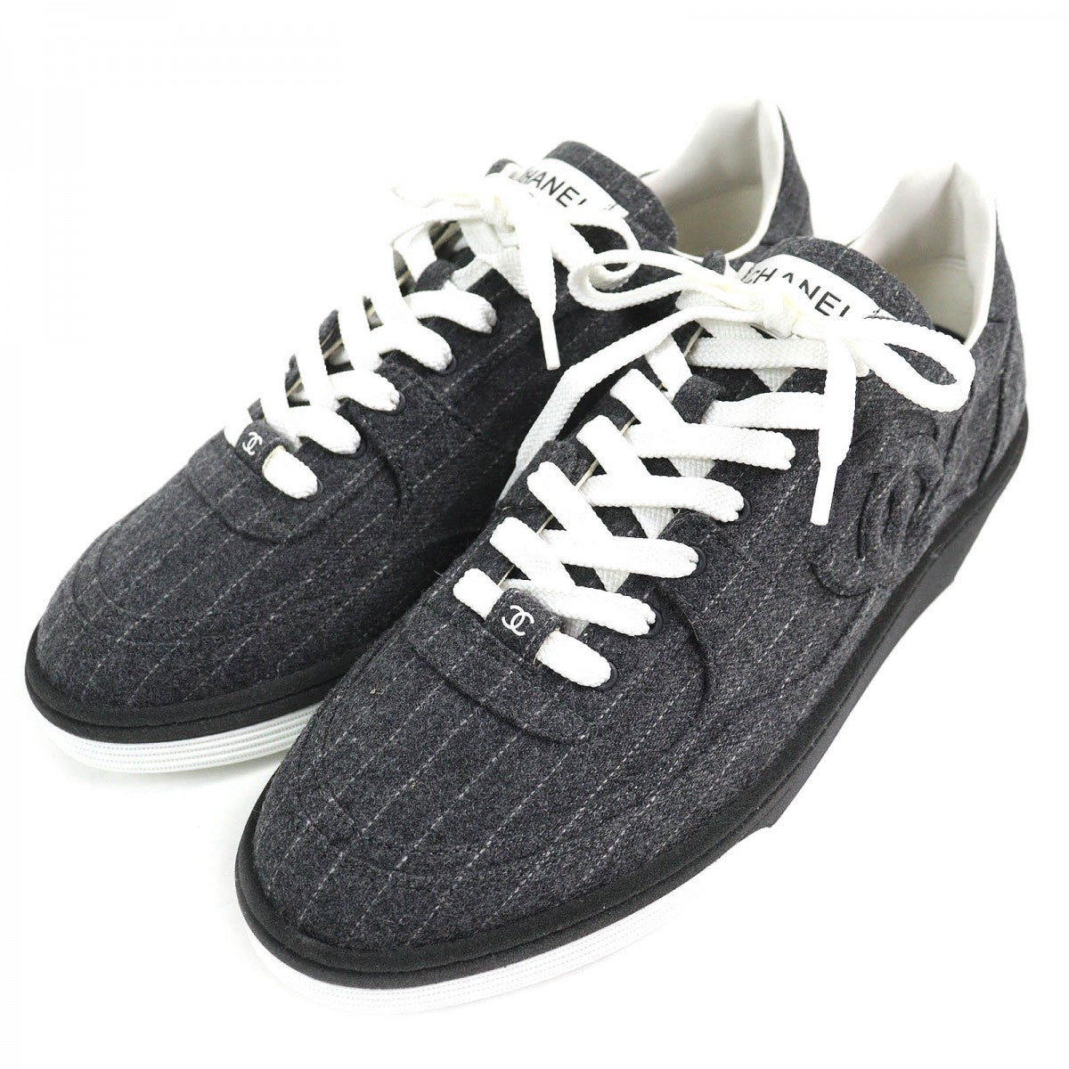 CHANEL Low cut sneakers G46012 Wool, Mixed Fiber Charcoal gray mens 43
