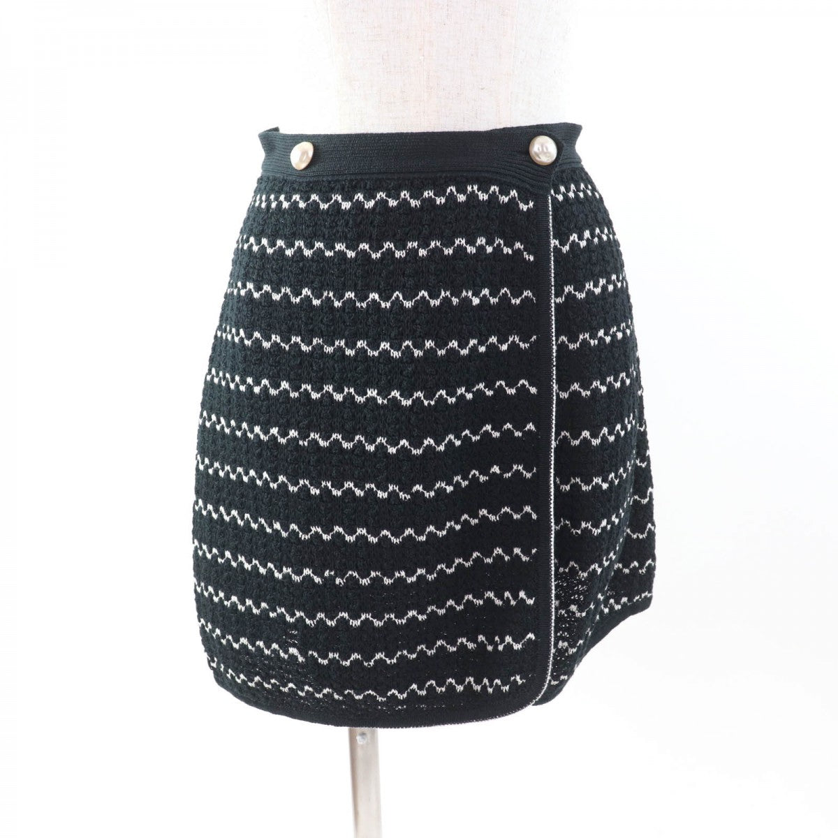 CHANEL Wrap skirt P49277 Main: 65% cotton, 26% rayon, 9% nylon Black White Women 34