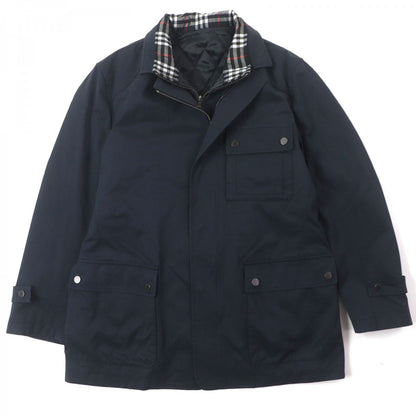 BURBERRY LONDON Military coat Main: 65% cotton, Main: 25% polyester, Main: 10% nylon, Leather part: sheepskin, Lining: cupra, : 10% nylon Lining: cupra : polyester Navy mens M