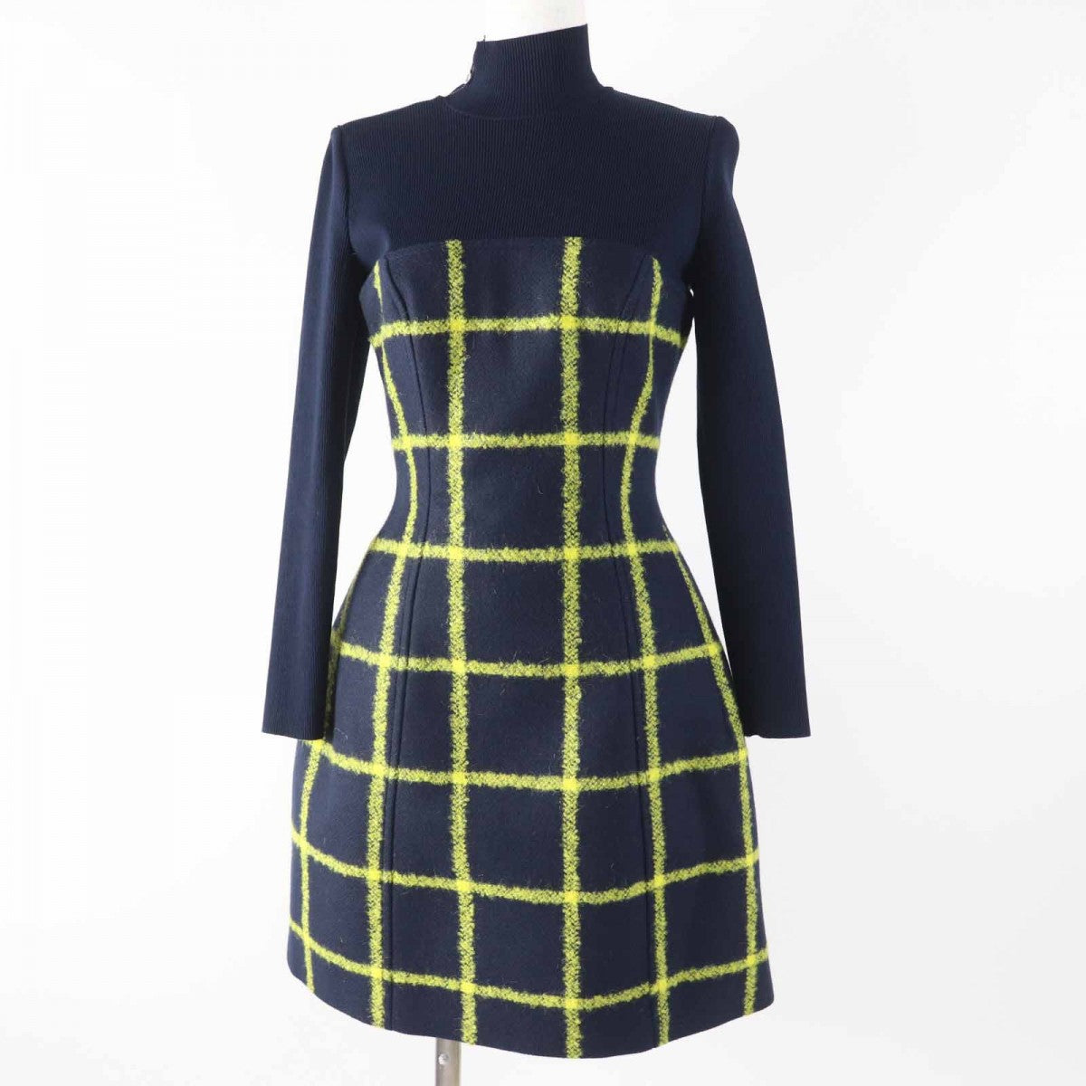 Christian Dior one piece 5A21617A1161 Main: 81% wool, Main: 15% mohair, Main: 4% nylon, Lining: 100% silk, Part: 90% cotton Navy yellow Women 38