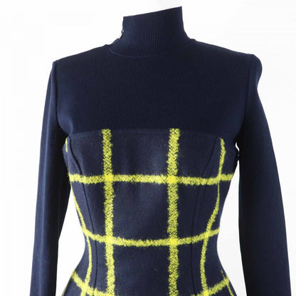 Christian Dior one piece 5A21617A1161 Main: 81% wool, Main: 15% mohair, Main: 4% nylon, Lining: 100% silk, Part: 90% cotton Navy yellow Women 38