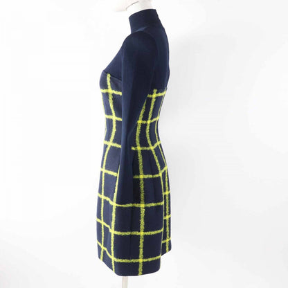 Christian Dior one piece 5A21617A1161 Main: 81% wool, Main: 15% mohair, Main: 4% nylon, Lining: 100% silk, Part: 90% cotton Navy yellow Women 38