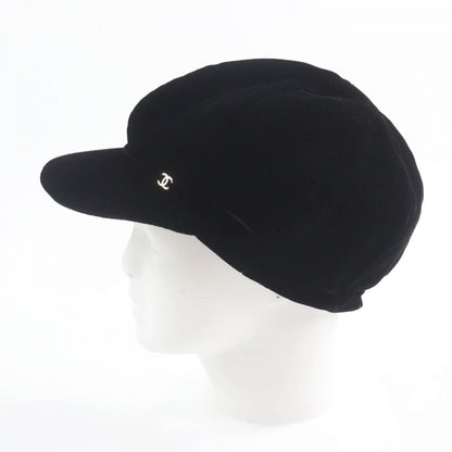 CHANEL Casquette Outer: 92% viscose (rayon), Outer: 8% silk, Lining: 100% cotton, Part: 100% metal black Women M