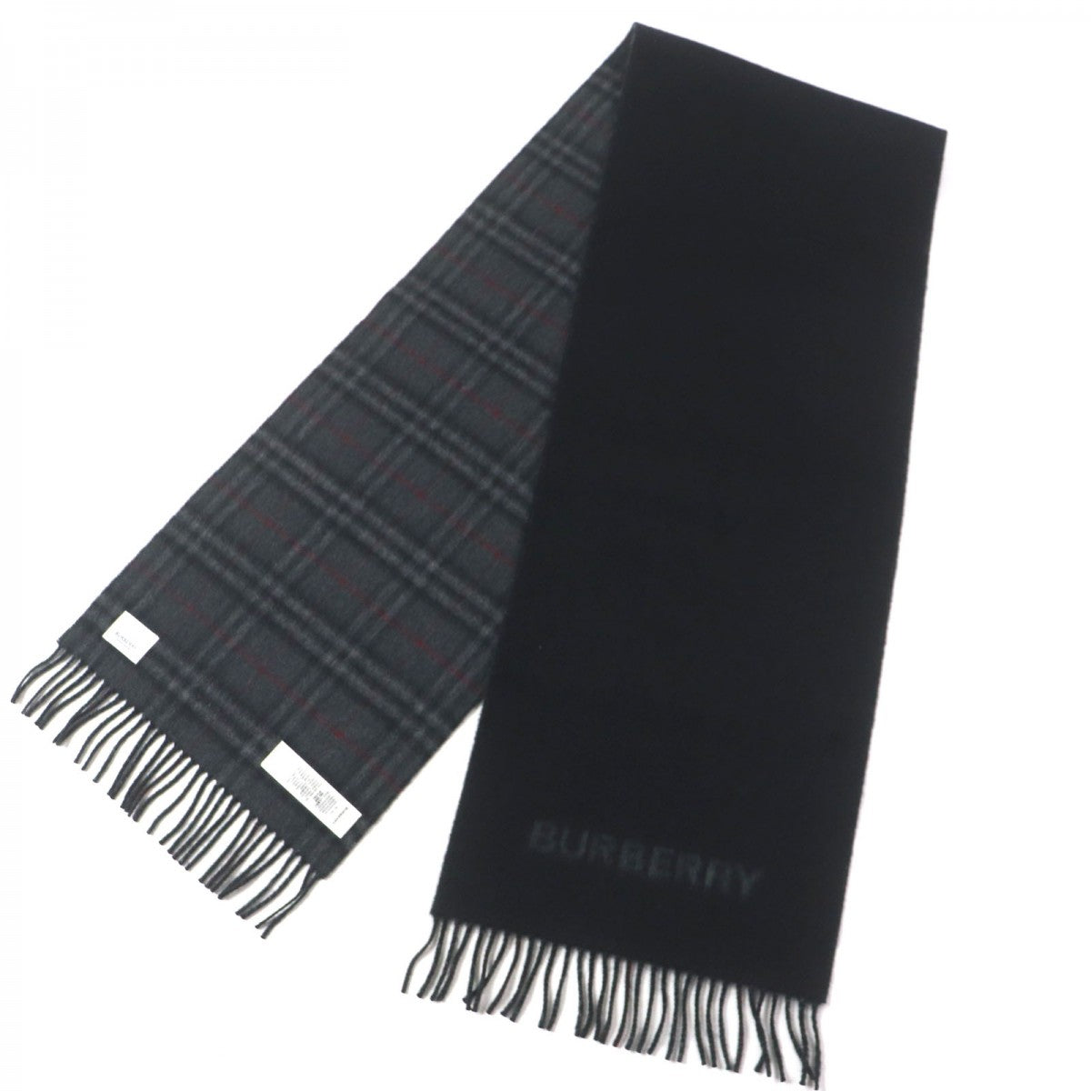 BURBERRY Scarf 80638691 Main: 100% cashmere Black charcoal Reversible checked cashmere scarf mens