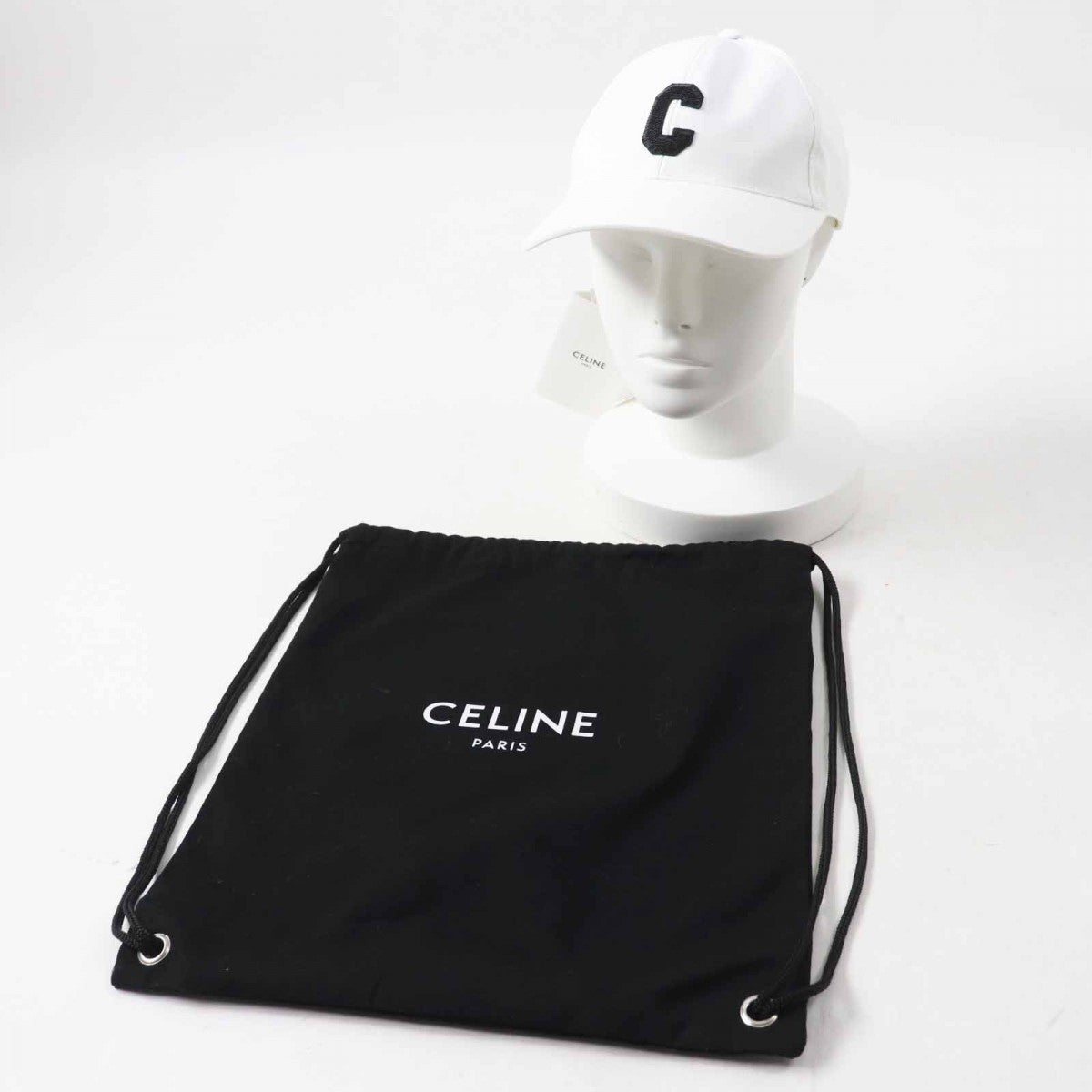 CELINE cap 2AUN1969P Main: 100% cotton, Lining: 100% cotton White black Initial Sequin Baseball Cap Women L