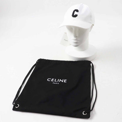CELINE cap 2AUN1969P Main: 100% cotton, Lining: 100% cotton White black Initial Sequin Baseball Cap Women L