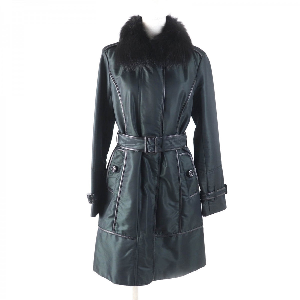 BURBERRY LONDON coat Outer: 100% polyester, Part: Sheepskin, Fur: Fox, Part: Cowhide, Filling: 100% polyester Dark green Women 38
