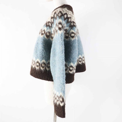 CELINE knit 2A55U120O Main: 100% wool Light Blue Brown White Women S
