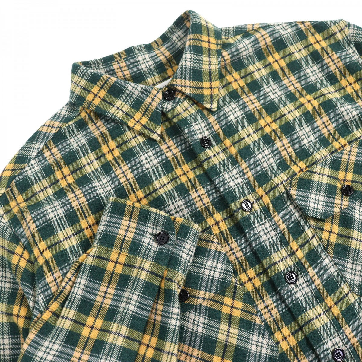 CELINE Long sleeve shirt 2C574954R Outer material: 52% cotton, Outer material: 34% wool, Outer material: 12% nylon, Outer material: 2% polyester Green Yellow type Loose Lumberjack mens 41