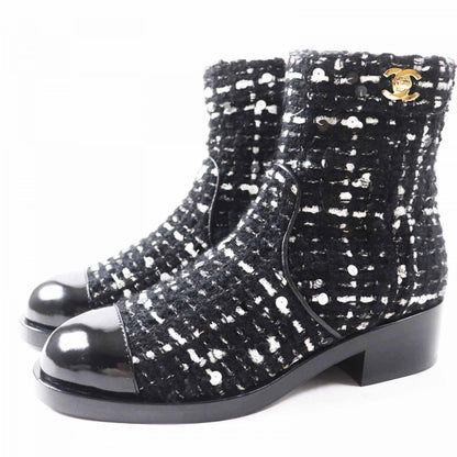 CHANEL short boots G36763 Main: Tweed, Part: Patent leather Black White Women 36