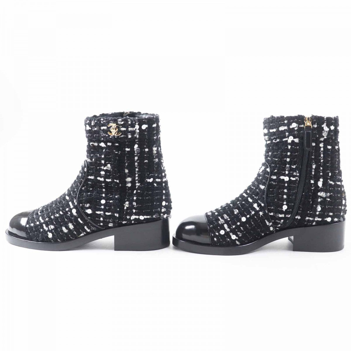 CHANEL short boots G36763 Main: Tweed, Part: Patent leather Black White Women 36