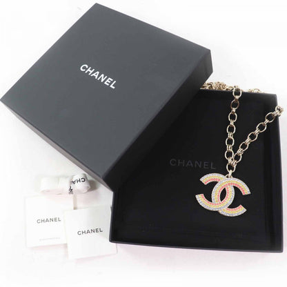 CHANEL Necklace A23C Gold Plated, Color Stone multicolor Large Rainbow Rhinestone COCO Mark Women