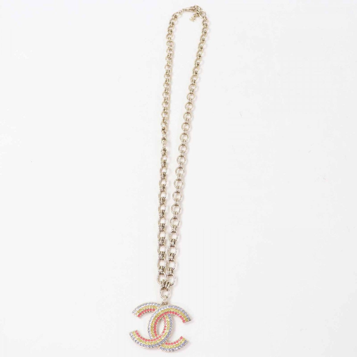 CHANEL Necklace A23C Gold Plated, Color Stone multicolor Large Rainbow Rhinestone COCO Mark Women
