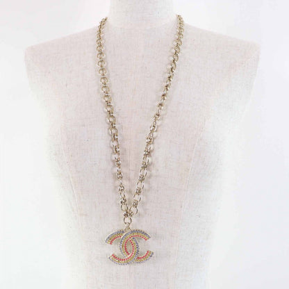 CHANEL Necklace A23C Gold Plated, Color Stone multicolor Large Rainbow Rhinestone COCO Mark Women