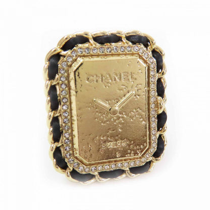 CHANEL Ring B23A Gold Plated, Rhinestone, Leather gold Premiere Watch Design COCO Mark Women