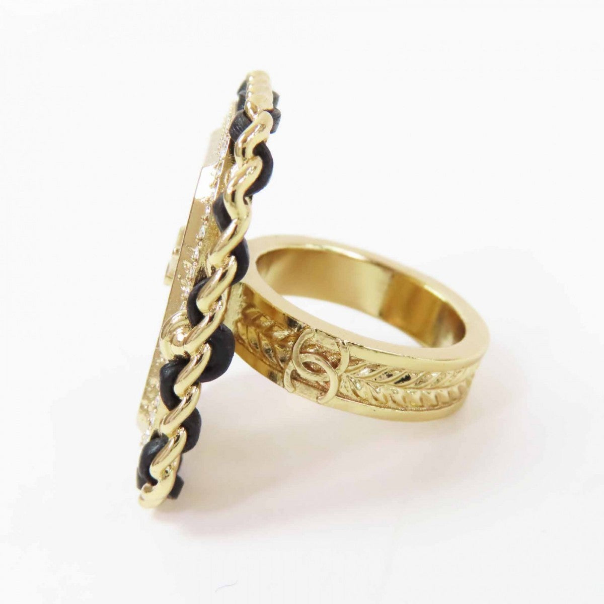 CHANEL Ring B23A Gold Plated, Rhinestone, Leather gold Premiere Watch Design COCO Mark Women
