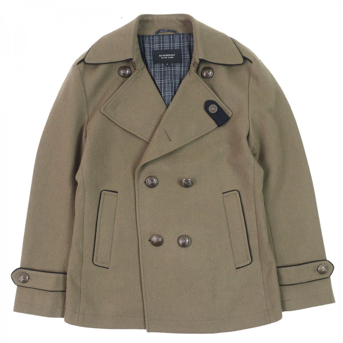 BURBERRY BLACK LABEL Double breasted jacket Outer: 90% wool, Outer: 10% nylon, Part: 100% acrylic, Lining: cupra, Lining: polyester Khaki type mens M